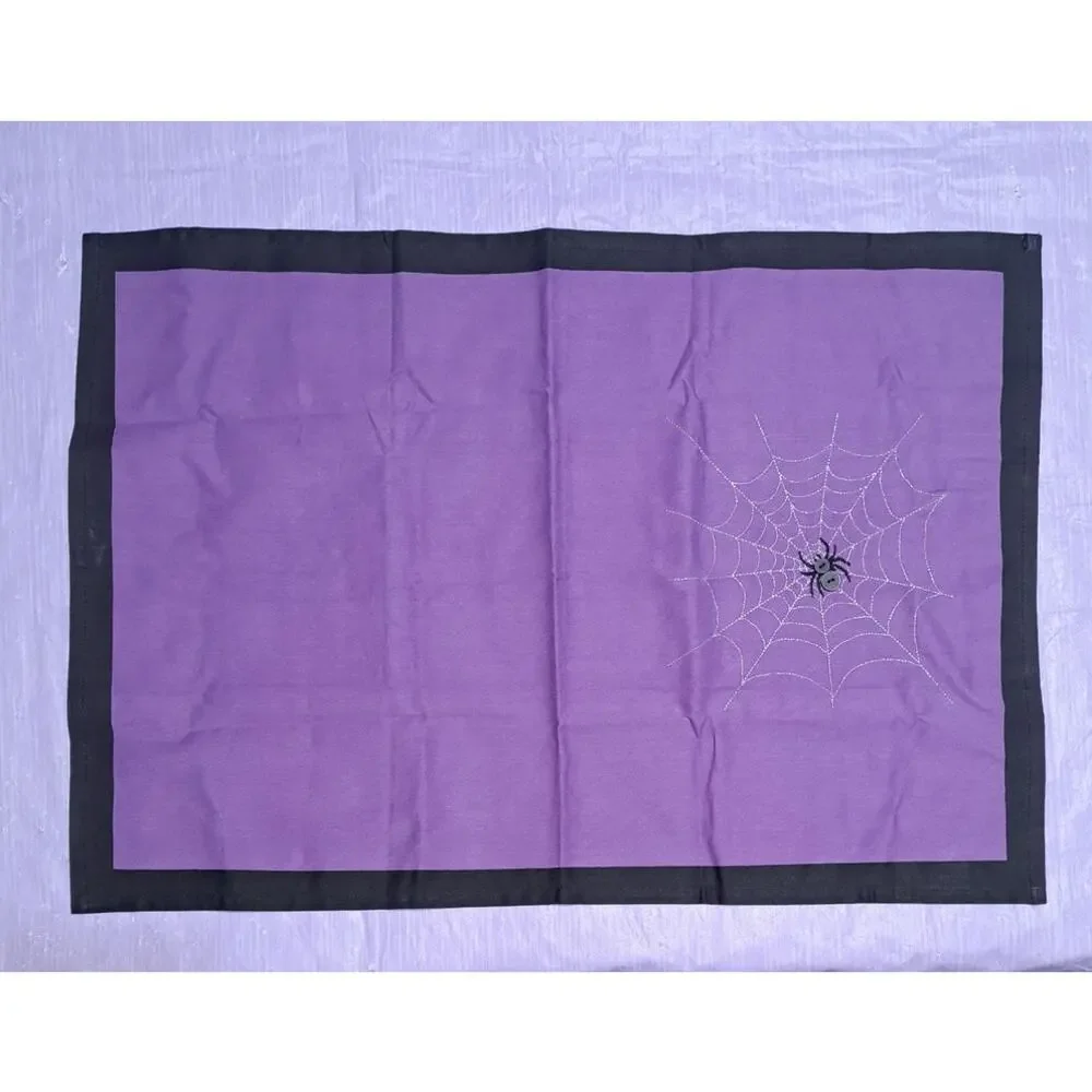 4 piece Spider Web Purple & Black Halloween Kitchen Apron & Pot Holder Set